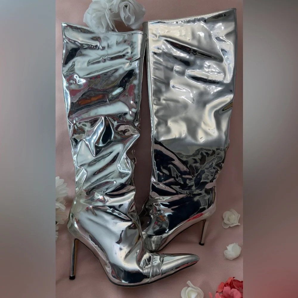 Metallic Stiletto Knee High Boots | Trendy Fall Winter Must Have - Picture 4 of 11
